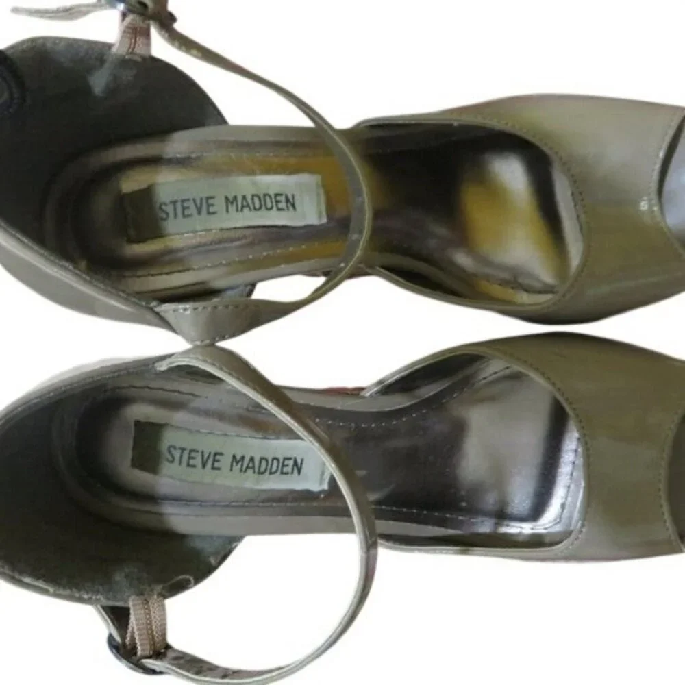 STEVE MADDEN Boho Patent Platform Ankle Strap Wedge Heels Peep Toe Sandals
